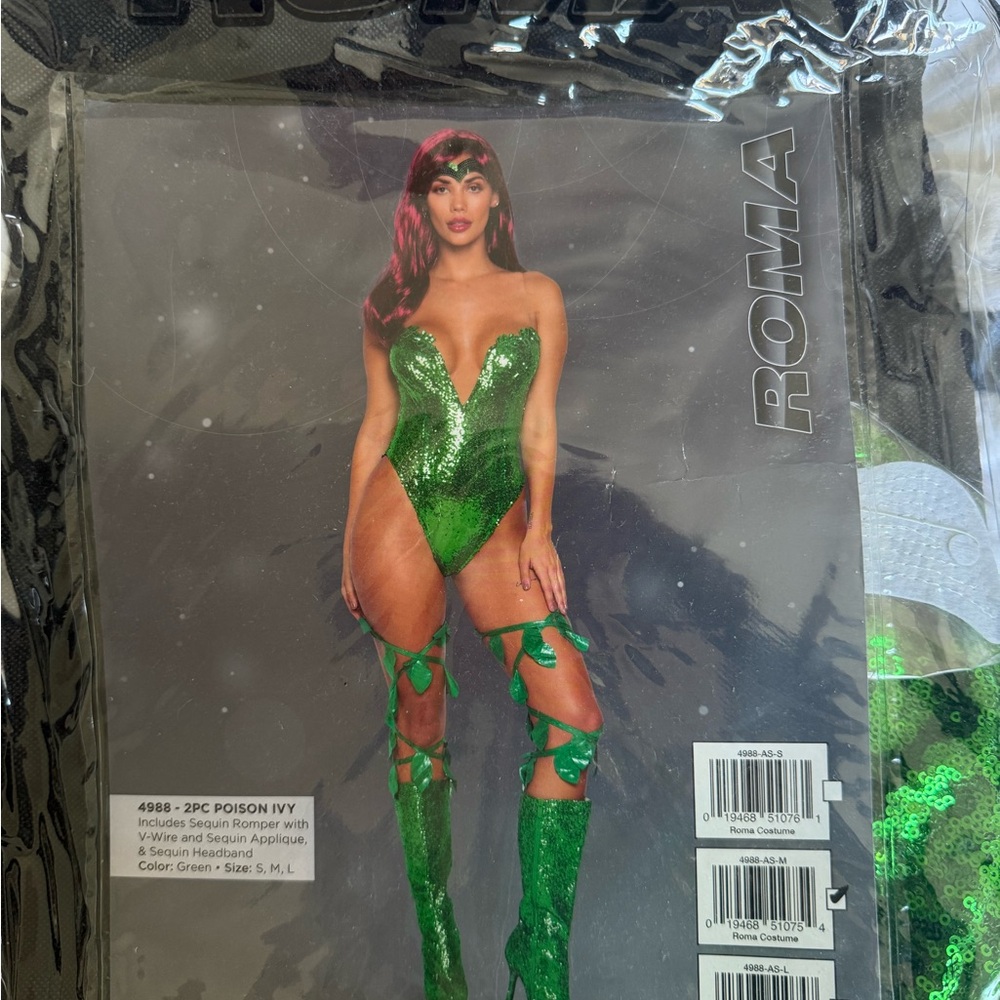 Roma Green Sequin Poison Ivy Costume with Leaf Details (Halloween)
